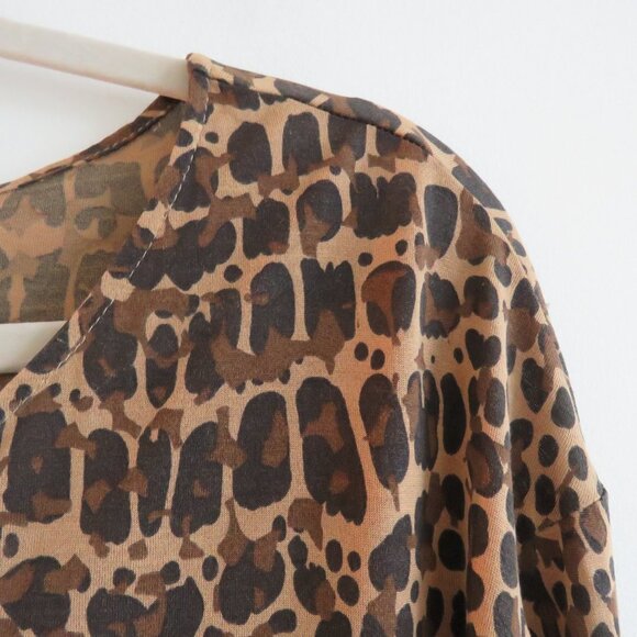 MAJESTIC FILATURES Soft Touch Long Sleeve Crewneck T Shirt Leopard Print Sz 2 - Picture 2 of 12